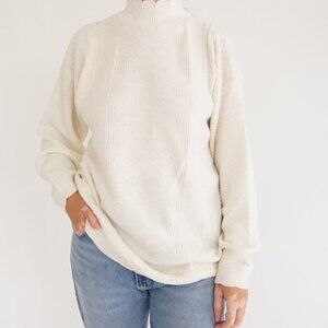 Vintage Basic Editions Cream Mockneck Textured Sweater Cabincore Minimalist  L